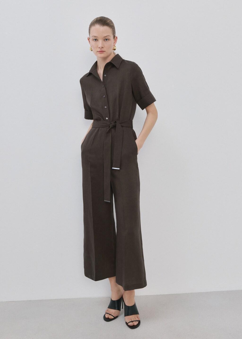 Brown Lyocell Shirt Jumpsuit, Brown, medium