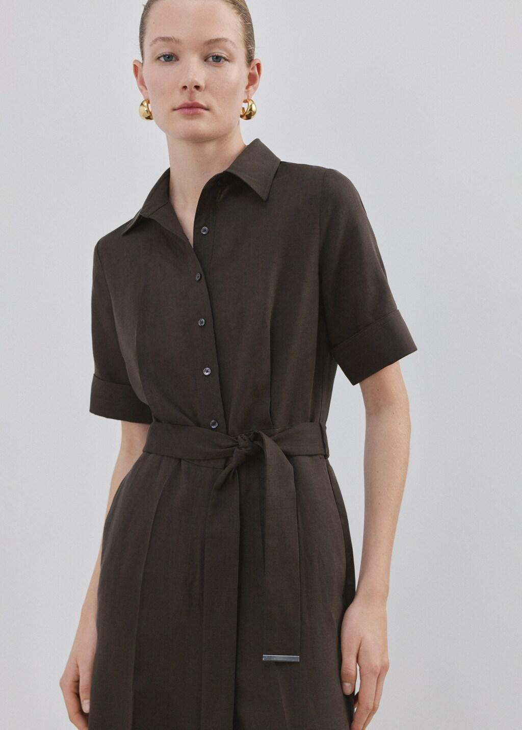 Brown Lyocell Shirt Jumpsuit, Brown, large image number 3