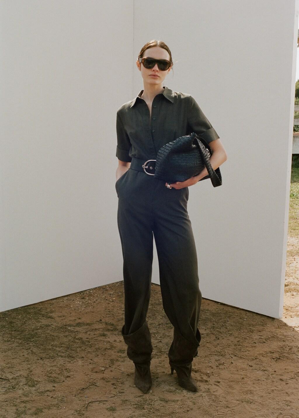 Khaki Lyocell Shirt Jumpsuit, 0201_37, medium