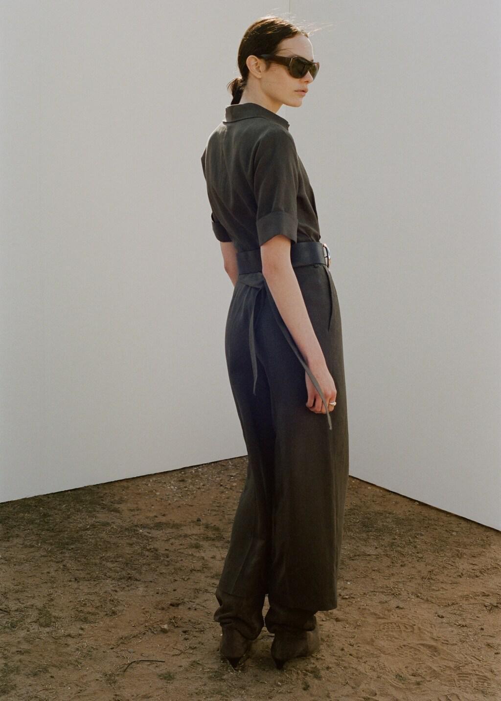 Khaki Lyocell Shirt Jumpsuit, 0201_37, large image number 2