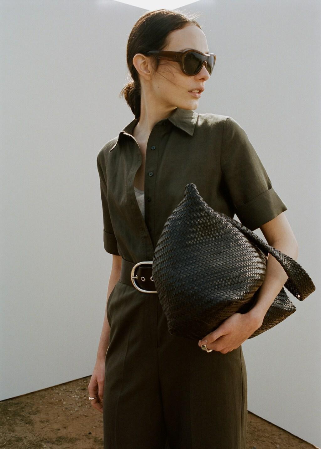 Khaki Lyocell Shirt Jumpsuit, 0201_37, large image number 3