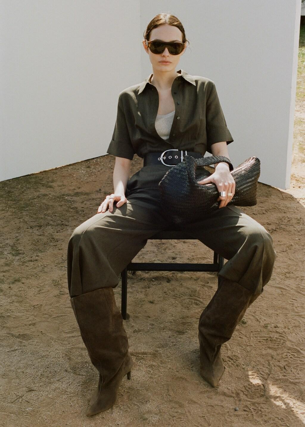 Khaki Lyocell Shirt Jumpsuit, 0201_37, large image number 4