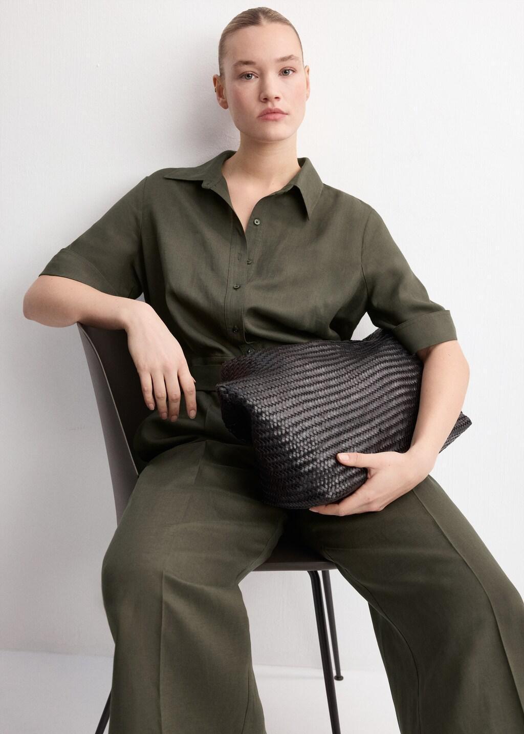 Khaki Lyocell Shirt Jumpsuit, 0201_37, large image number 6