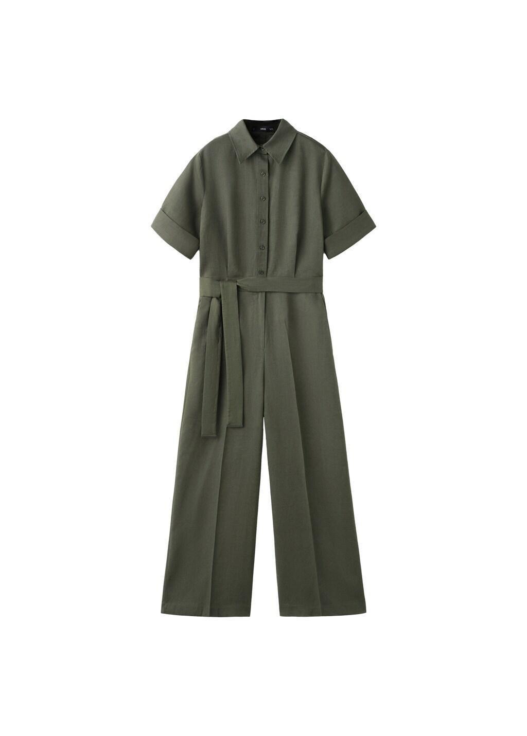 Khaki Lyocell Shirt Jumpsuit, 0201_37, large image number 7