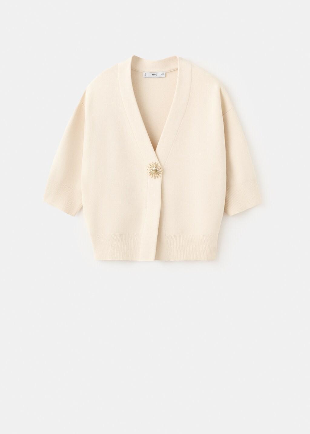 Beige Knitted Cardigan With Jewel Button, Light Beige, large image number 6