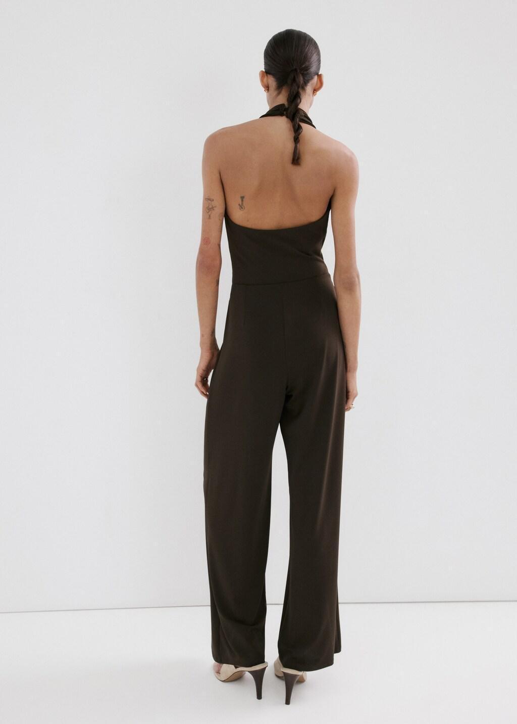 Brown Bow Wrap Jumpsuit, Brown, large image number 4