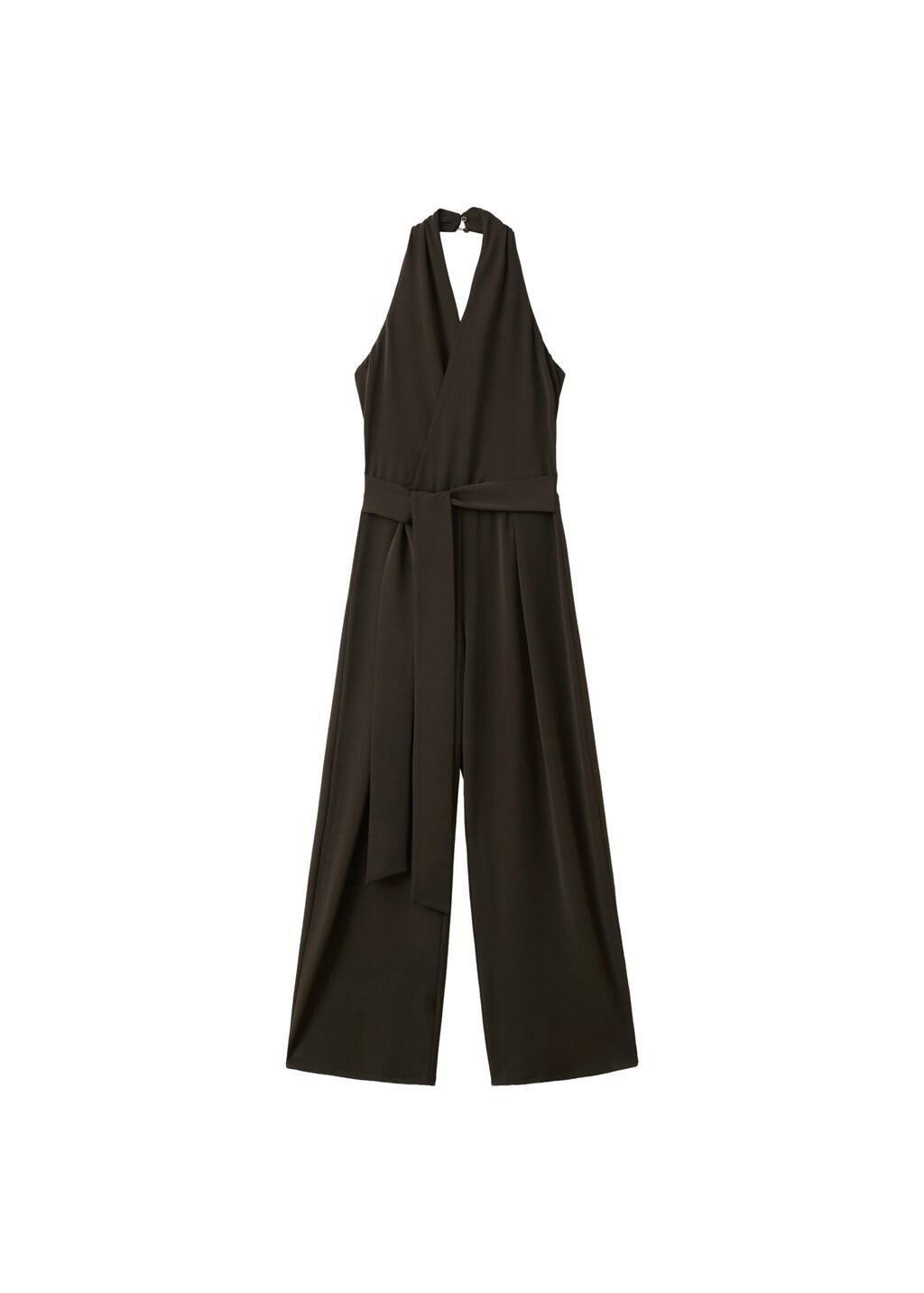 Brown Bow Wrap Jumpsuit, Brown, large image number 6