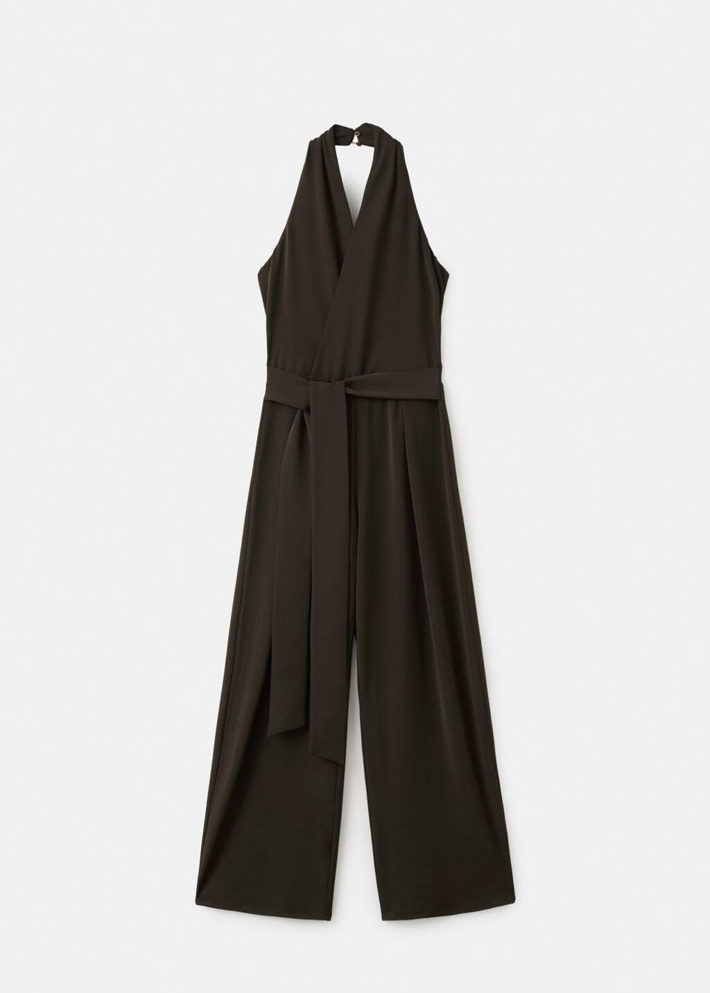 Brown Bow Wrap Jumpsuit, Brown, large image number 7