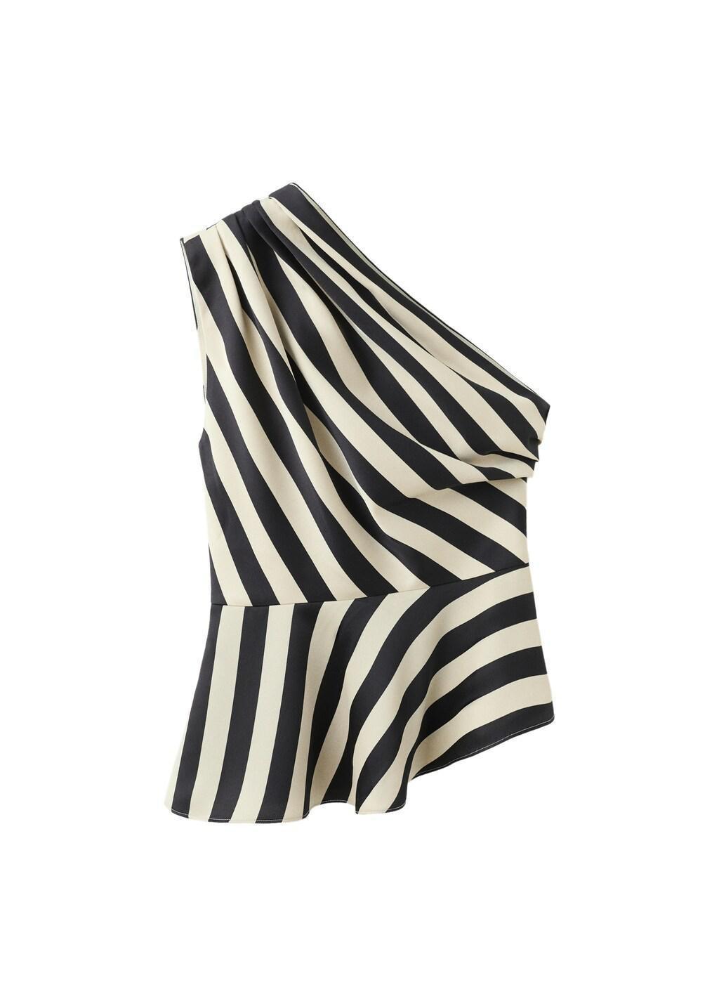 Beige Striped Asymmetrical Top, Light Beige, large image number 5