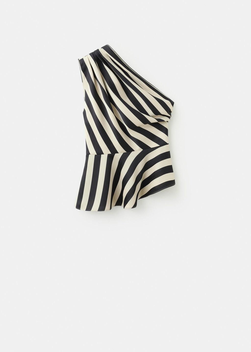Beige Striped Asymmetrical Top, Light Beige, large image number 6