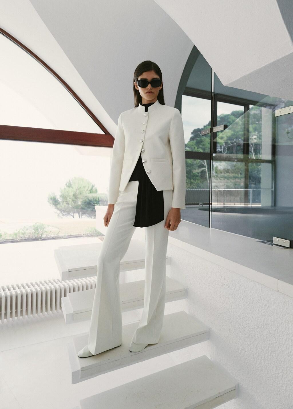 White Low-Rise Trousers With Belt Loops, Natural White, medium