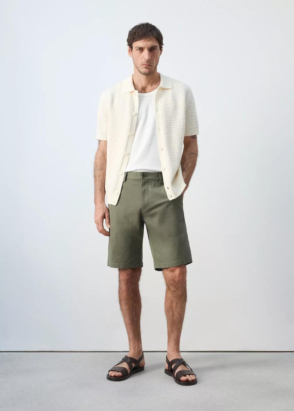 Green Slim-Fit Chino Cotton Bermuda Shorts, Medium Green, large image number 0