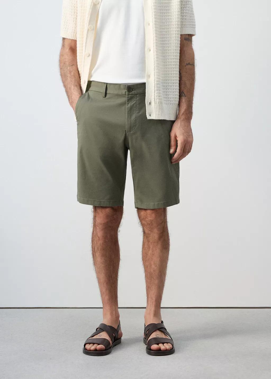Green Slim-Fit Chino Cotton Bermuda Shorts, Medium Green, large image number 3