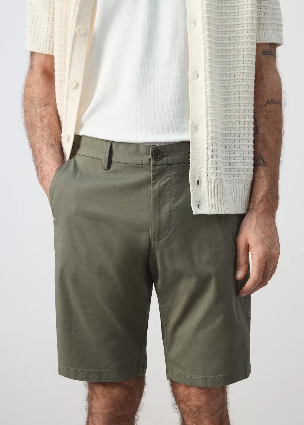 Green Slim-Fit Chino Cotton Bermuda Shorts, Medium Green, large image number 4