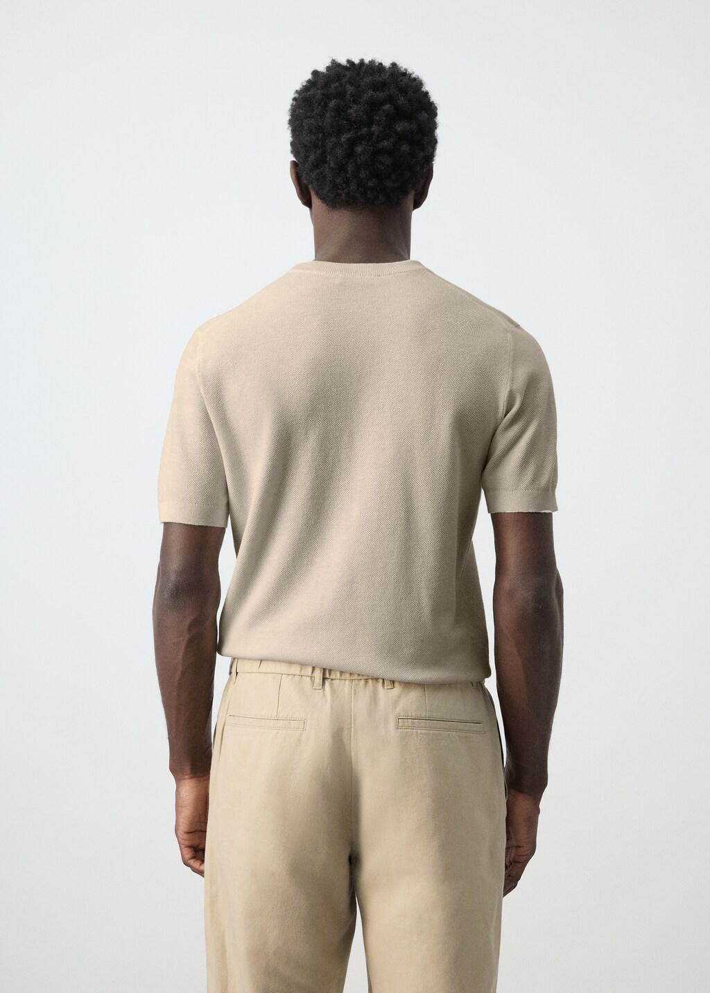 Beige Cotton Fine-Knit T-Shirt, Light Beige, large image number 2