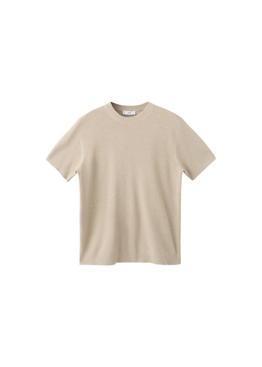 Beige Cotton Fine-Knit T-Shirt, Light Beige, large image number 6