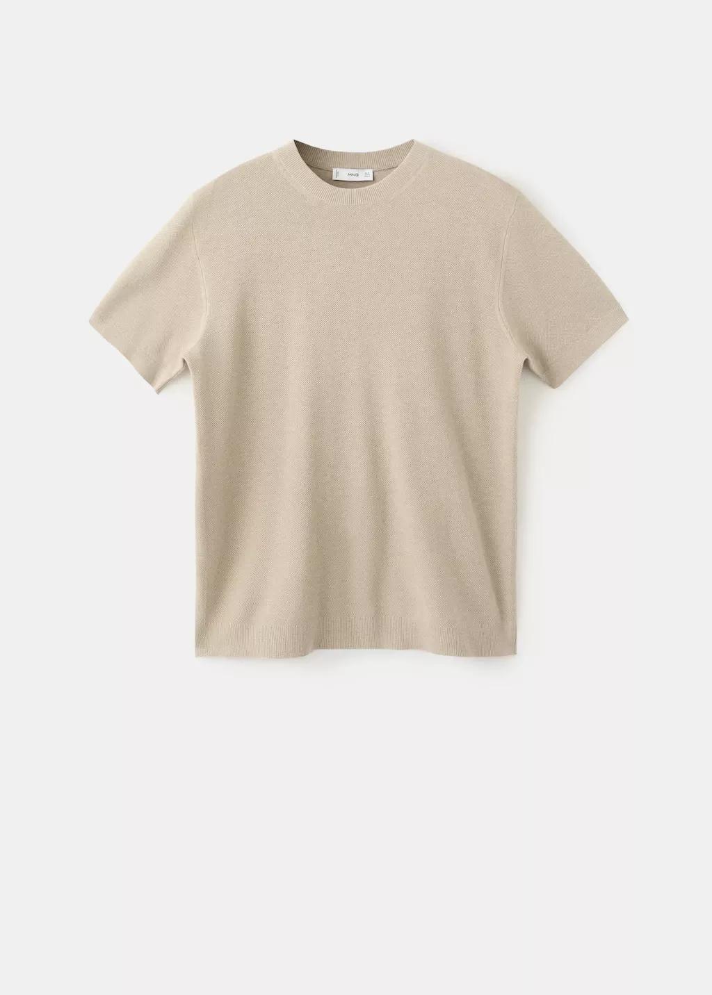 Beige Cotton Fine-Knit T-Shirt, Light Beige, large image number 7