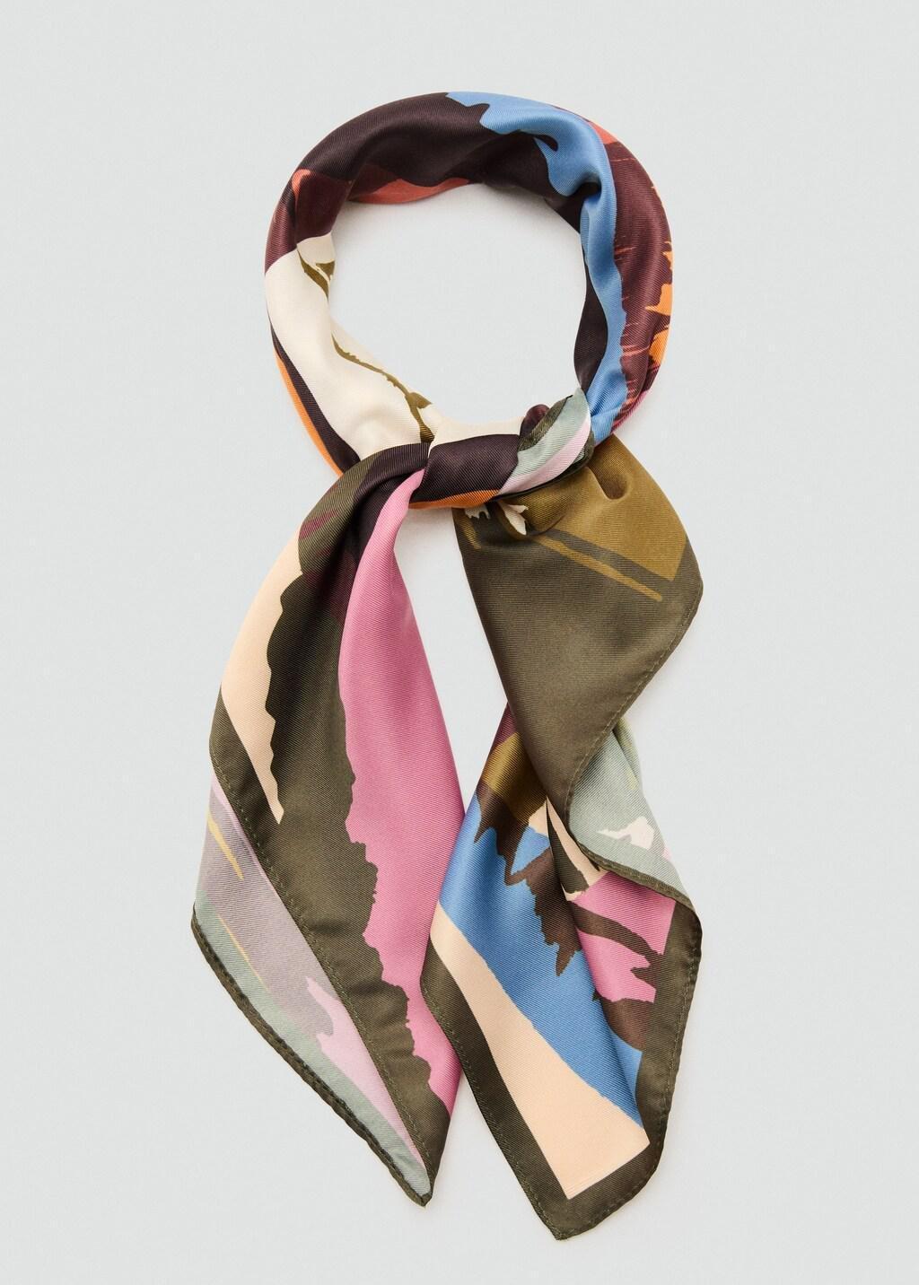 Pink Abstract-Print Satin Scarf, Pink, large image number 1
