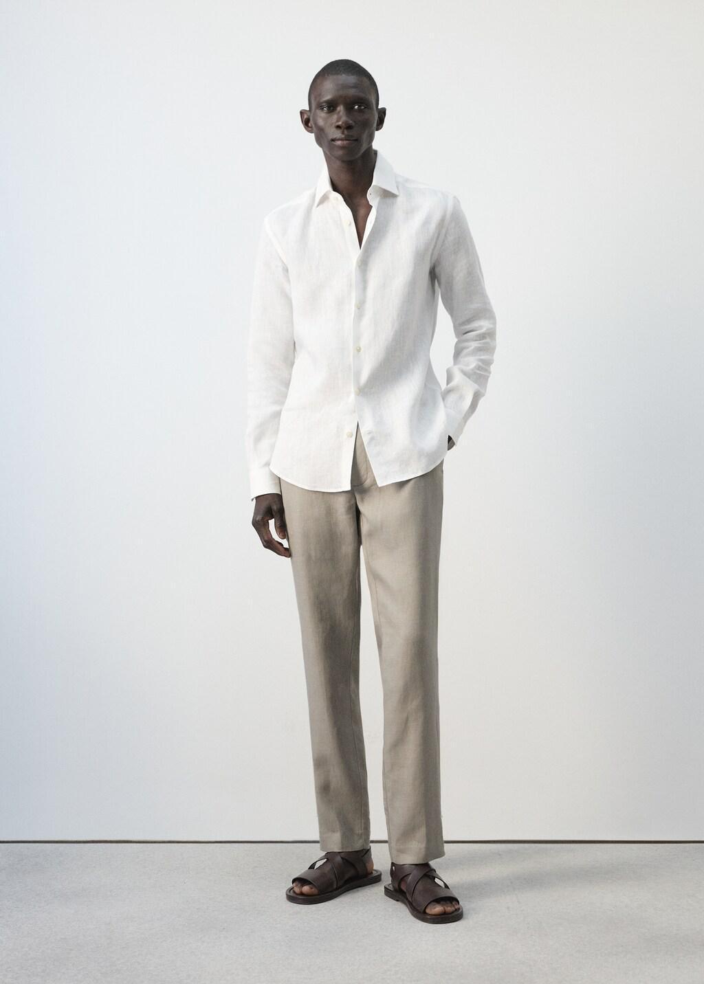 White Linen Slim-Fit Shirt, White, medium