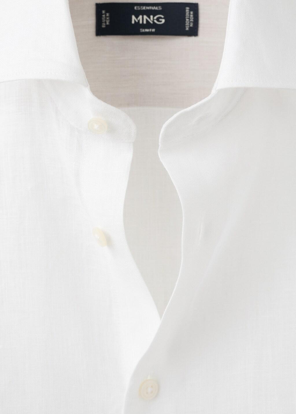 White Linen Slim-Fit Shirt, White, medium