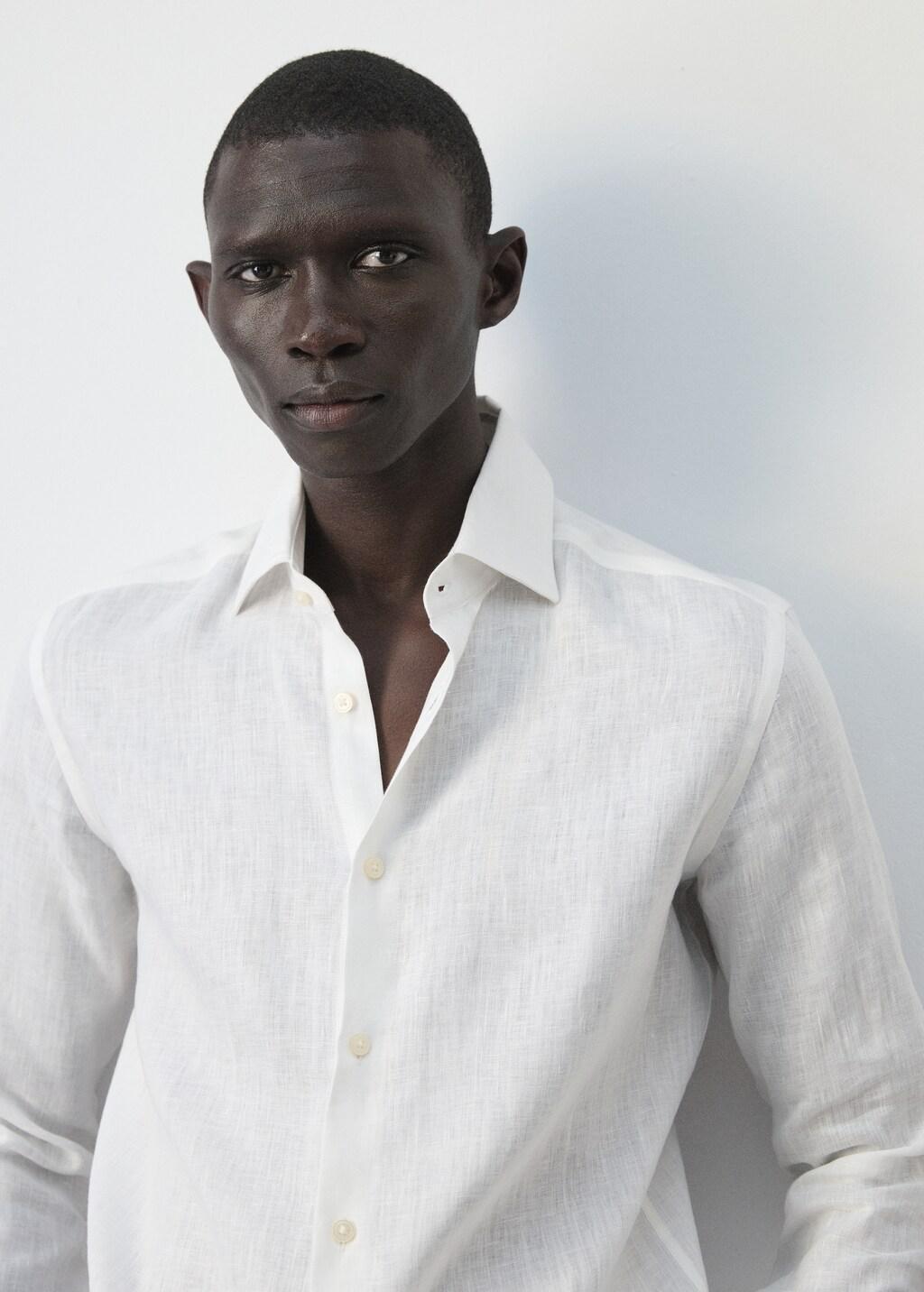 White Linen Slim-Fit Shirt, White, large image number 4