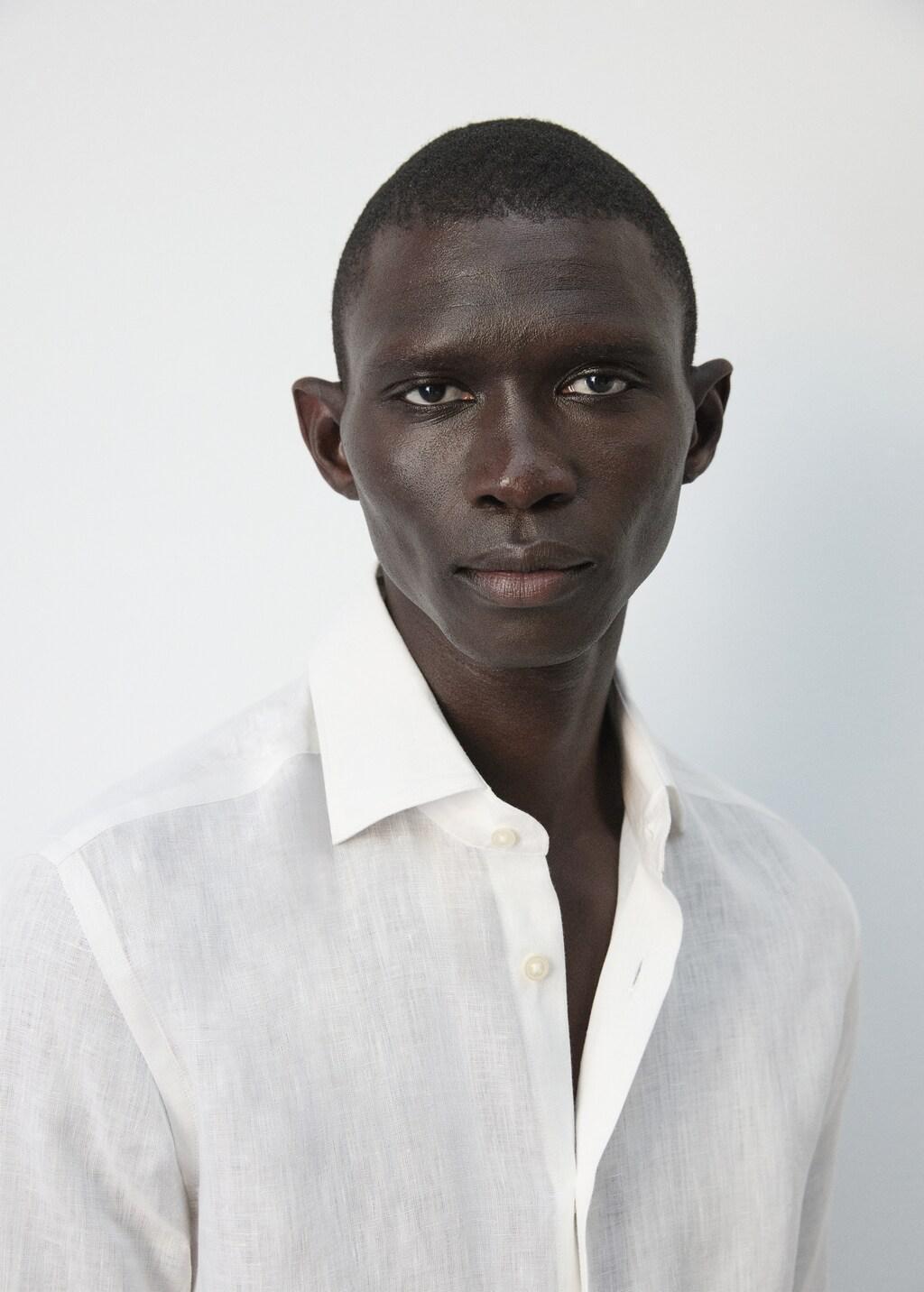 White Linen Slim-Fit Shirt, White, large image number 6