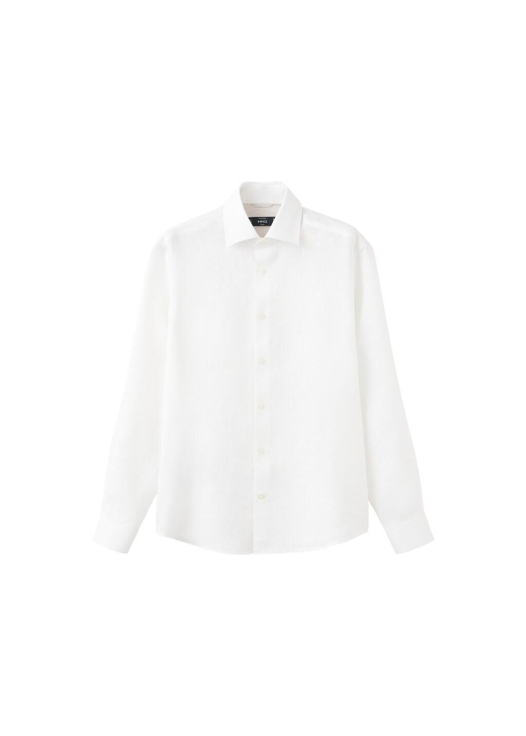 White Linen Slim-Fit Shirt, White, large image number 7