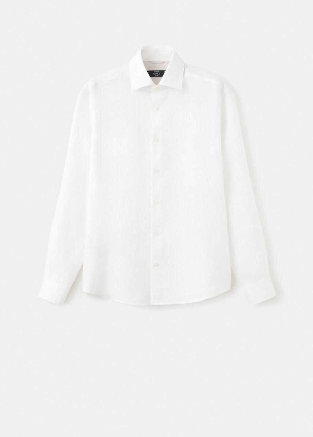 White Linen Slim-Fit Shirt, White, large image number 8
