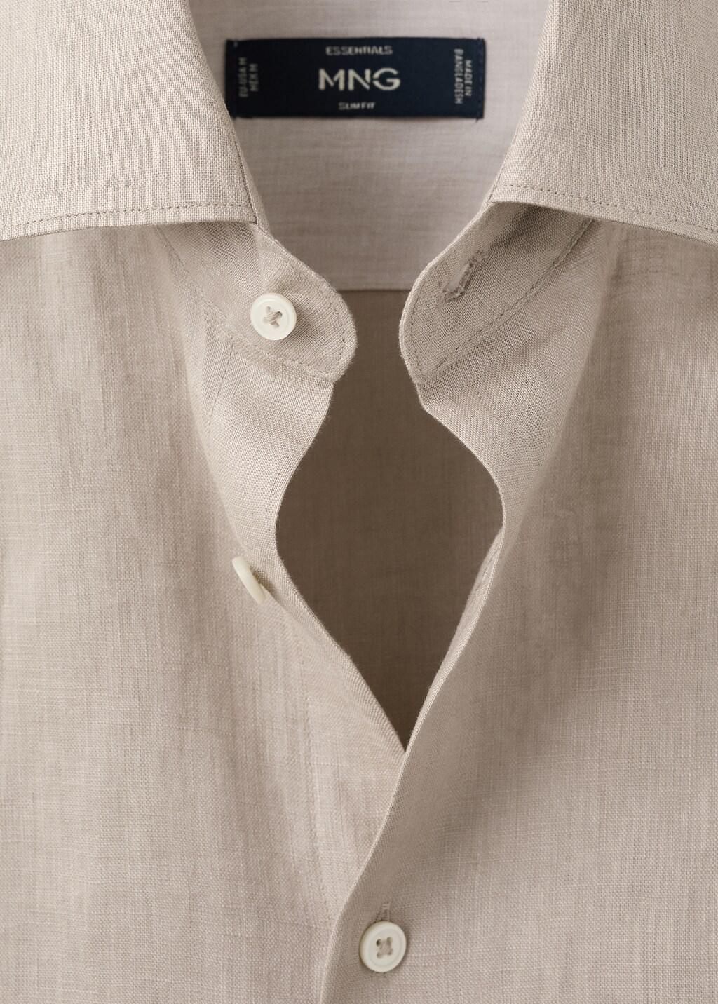 Brown Linen Slim-Fit Shirt, Light Pastel Brown, large image number 1