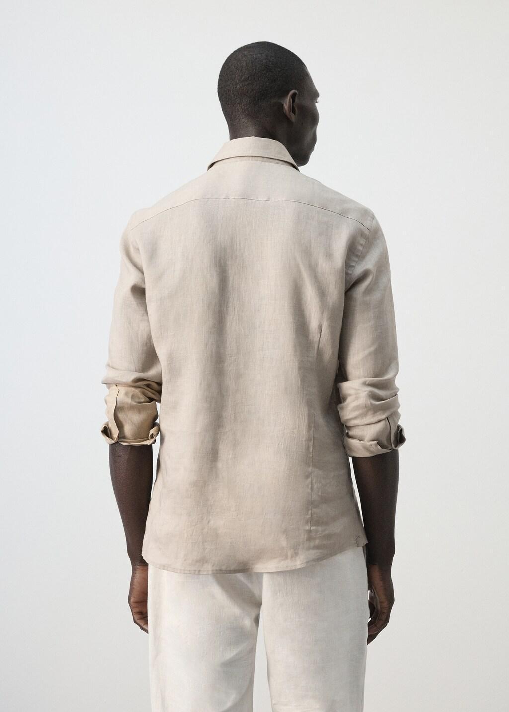 Brown Linen Slim-Fit Shirt, Light Pastel Brown, medium