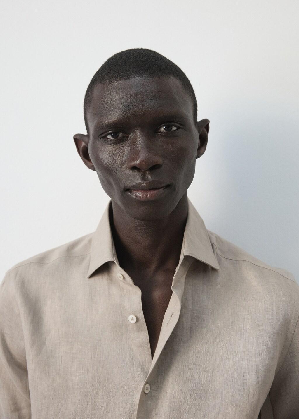 Brown Linen Slim-Fit Shirt, Light Pastel Brown, large image number 6