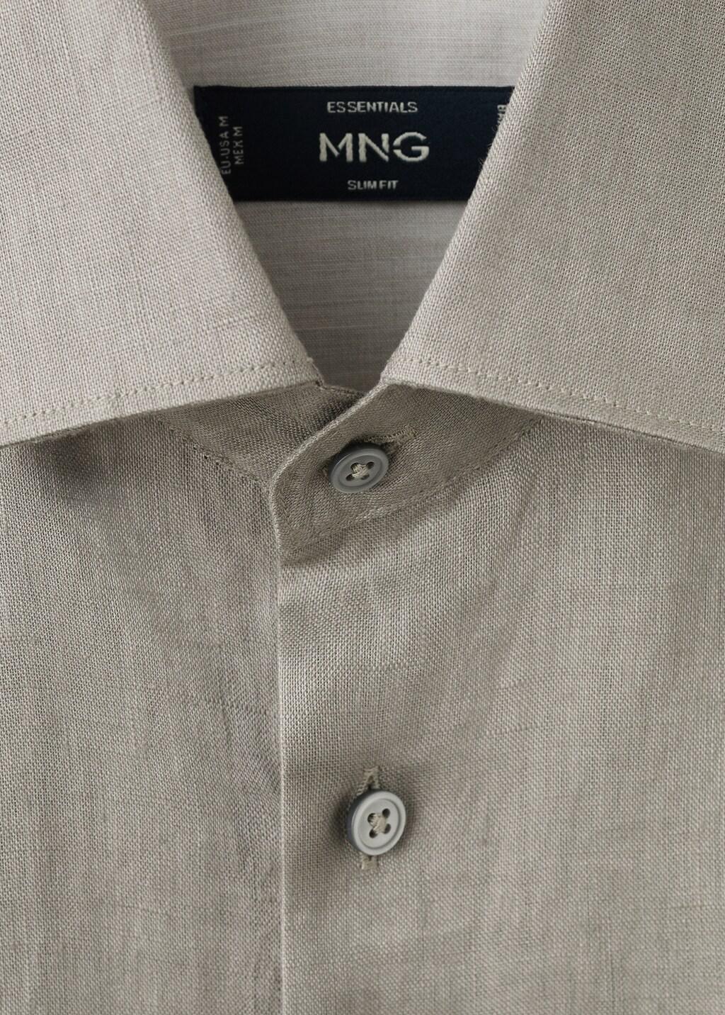 Brown Linen Slim-Fit Shirt, Medium Brown, large image number 1