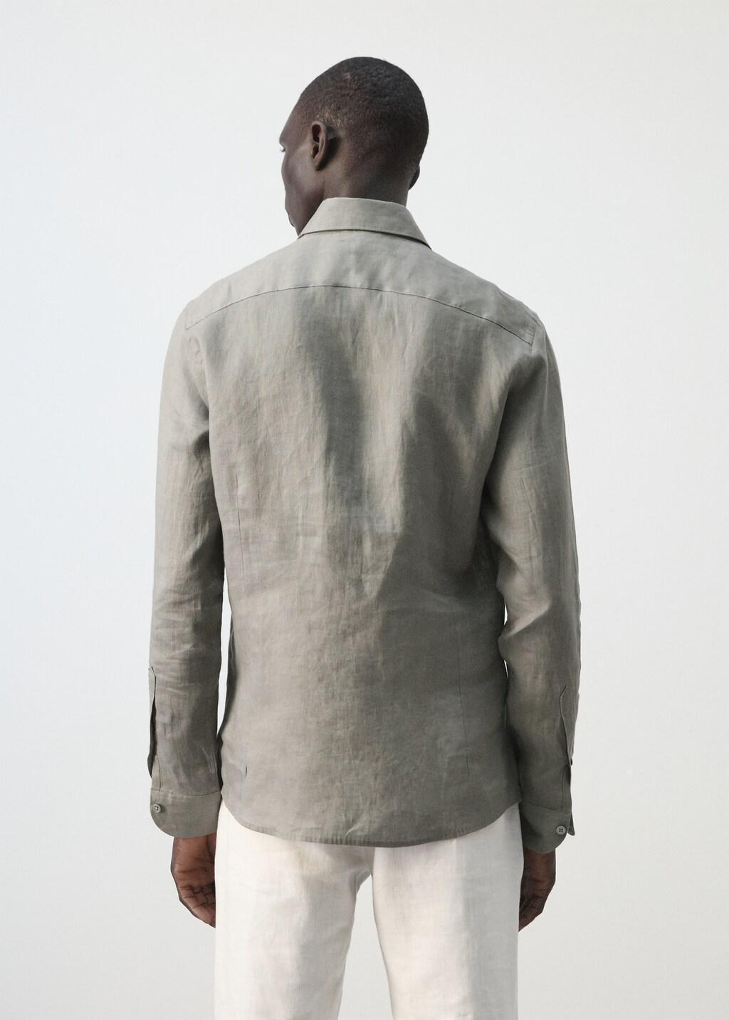 Brown Linen Slim-Fit Shirt, Medium Brown, large image number 2