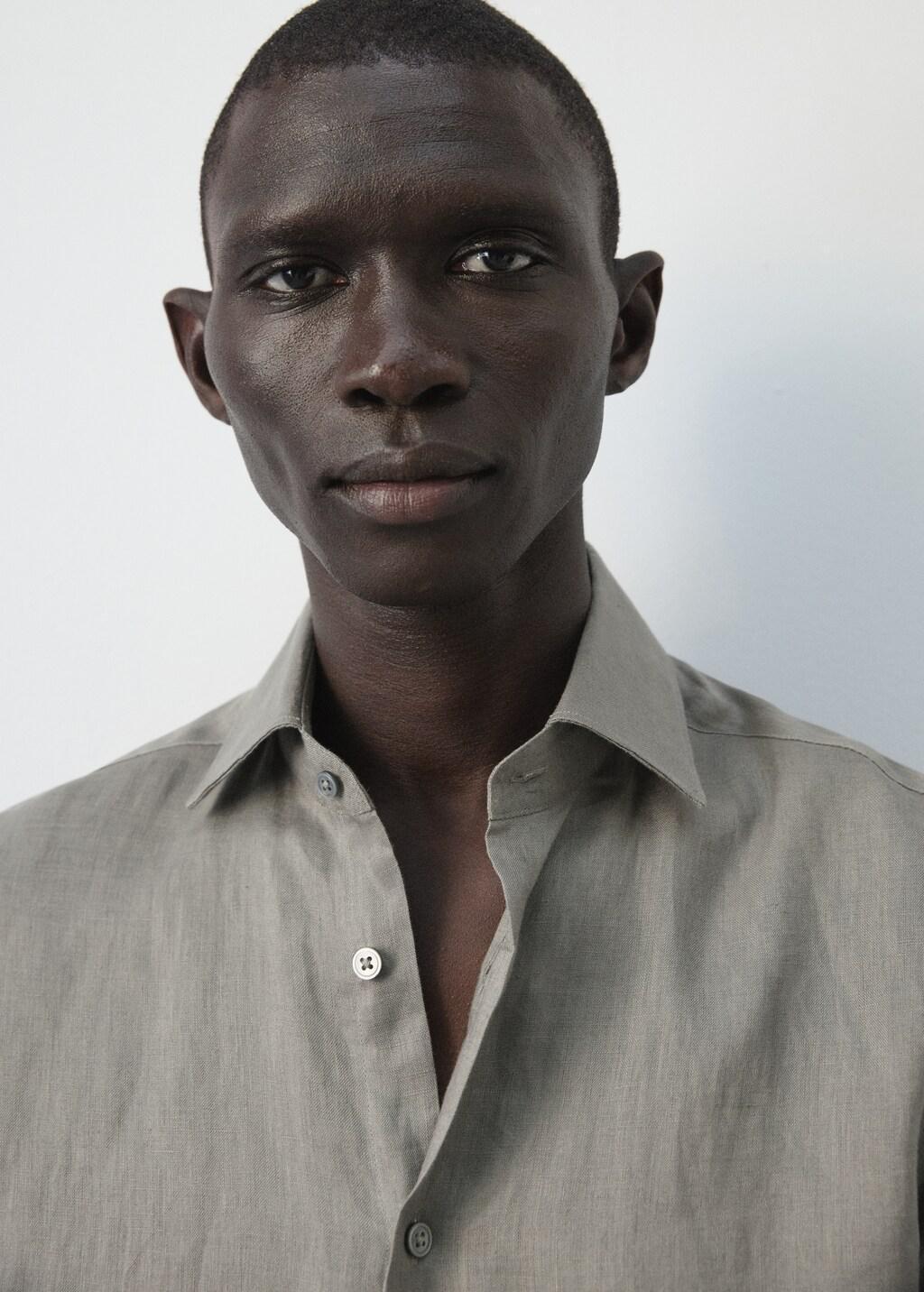 Brown Linen Slim-Fit Shirt, Medium Brown, large image number 4