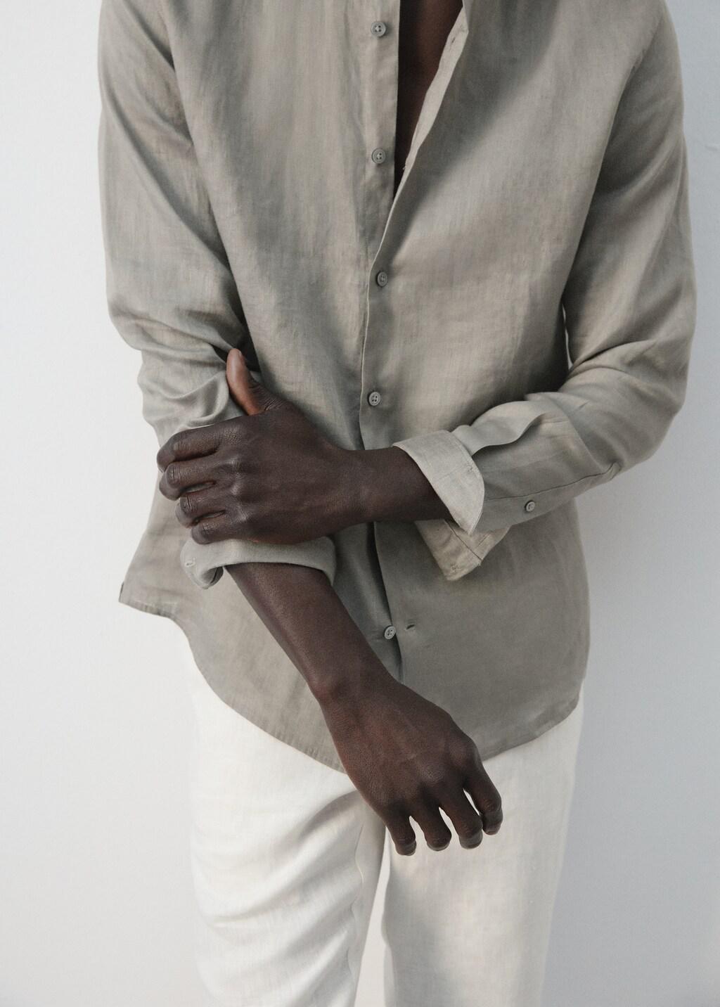 Brown Linen Slim-Fit Shirt, Medium Brown, large image number 7