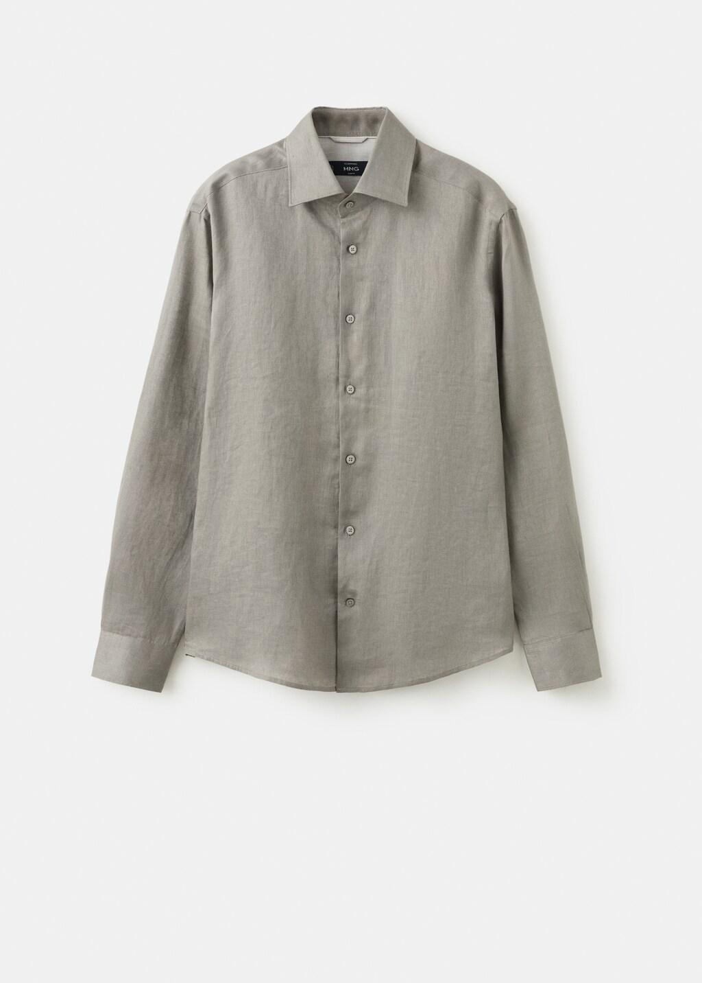 Brown Linen Slim-Fit Shirt, Medium Brown, large image number 9