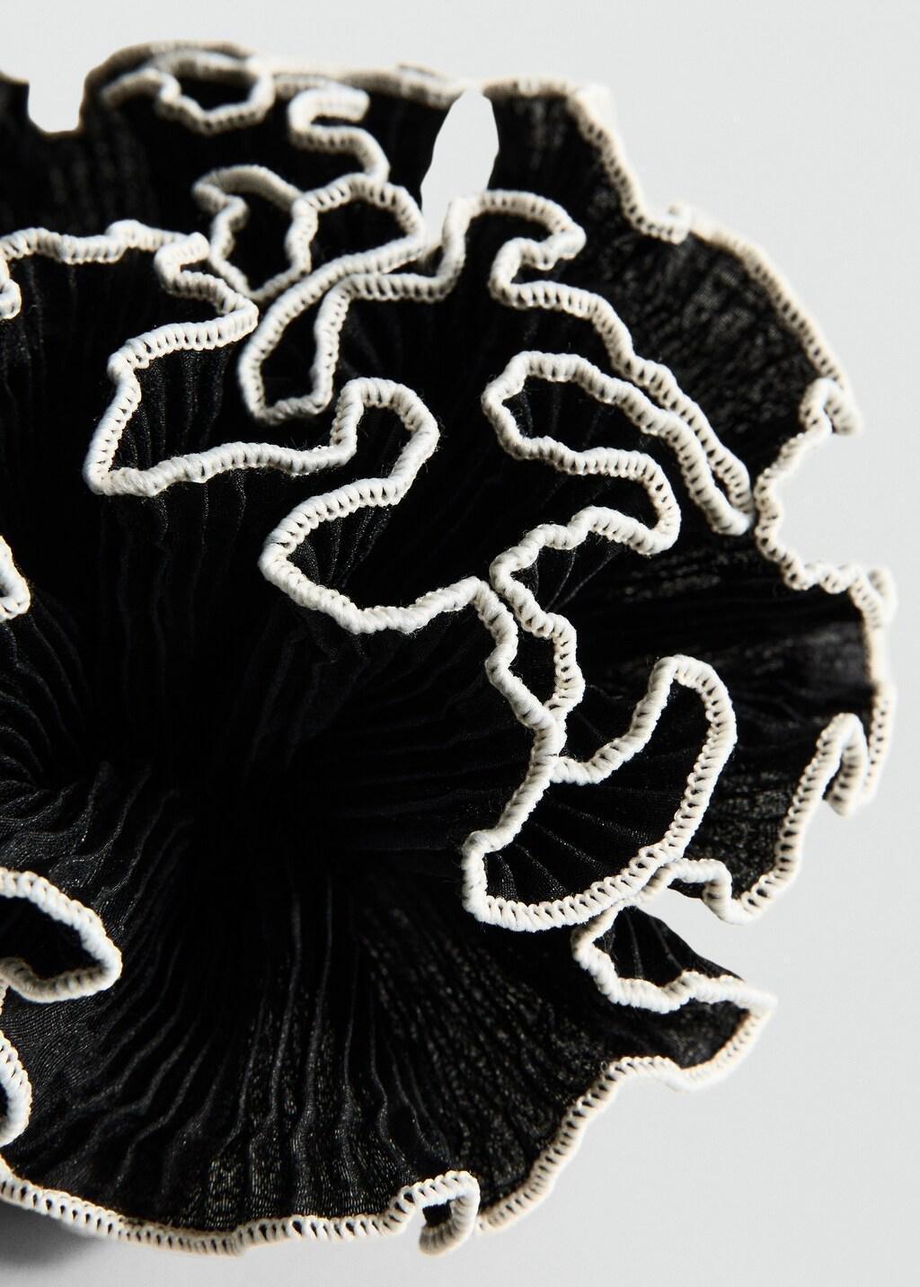 Black Flower Scrunchie With Contrasting Trim, Black, large image number 0
