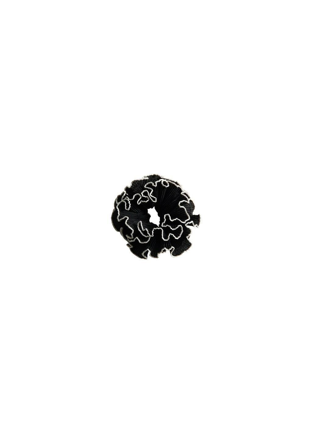 Black Flower Scrunchie With Contrasting Trim, Black, large image number 1