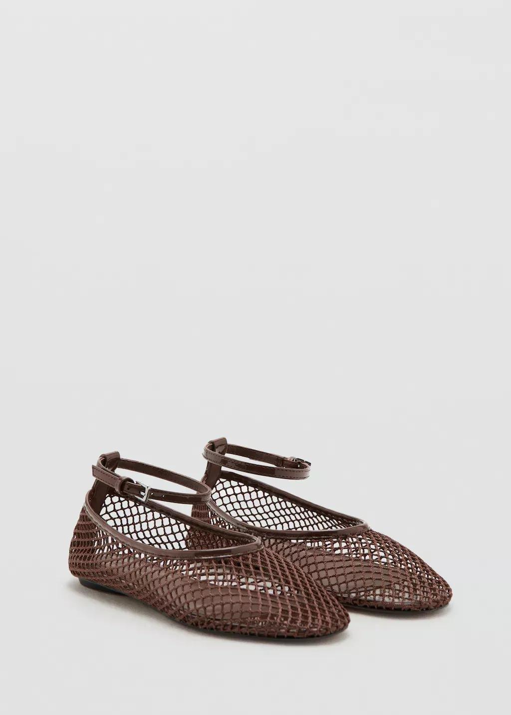 Brown Ballet Flats With Mesh Bracelet, Dark Brown, large image number 1