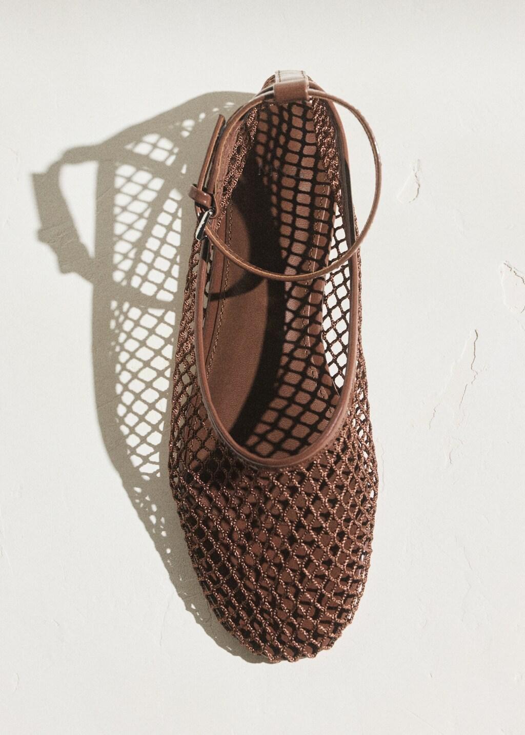Brown Ballet Flats With Mesh Bracelet, Dark Brown, large image number 3