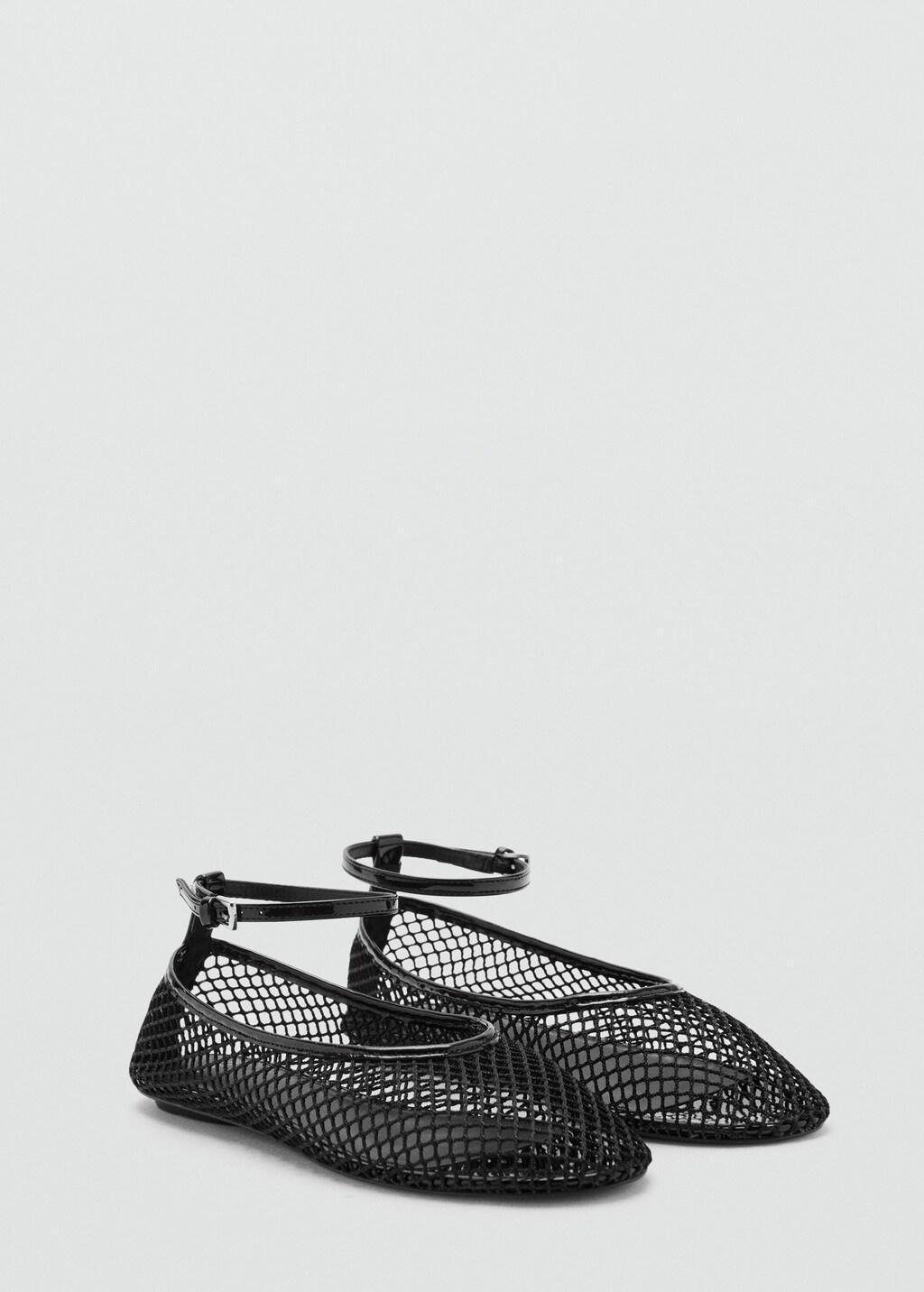 Black Ballet Flats With Mesh Bracelet, Black, medium