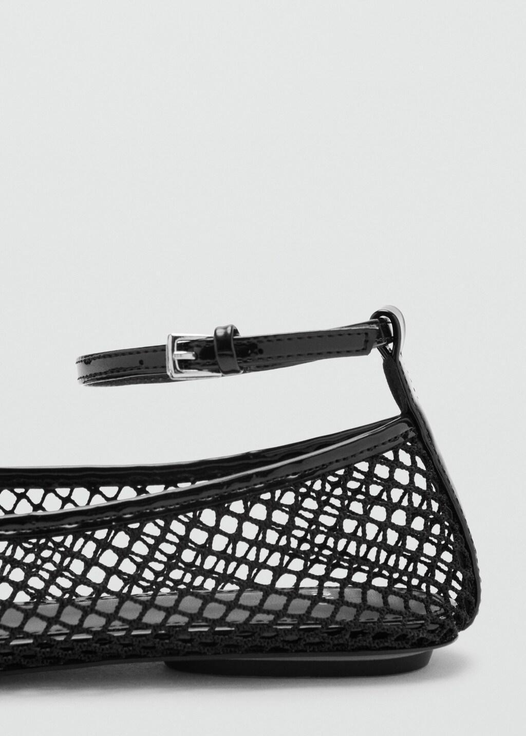 Black Ballet Flats With Mesh Bracelet, Black, medium