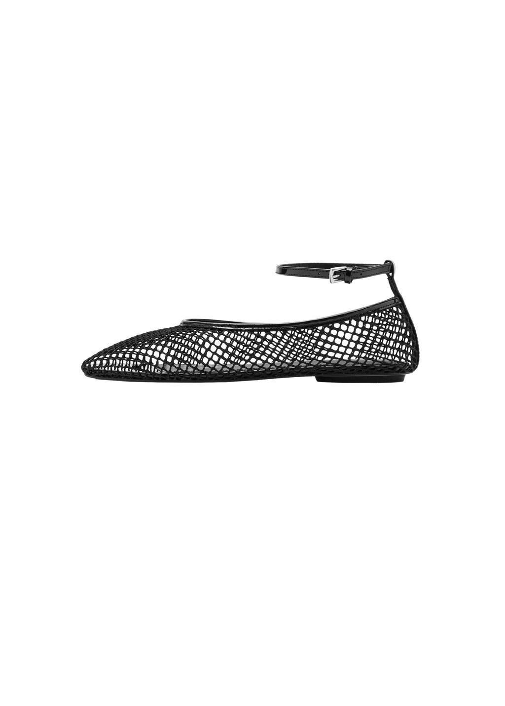 Black Ballet Flats With Mesh Bracelet, Black, medium