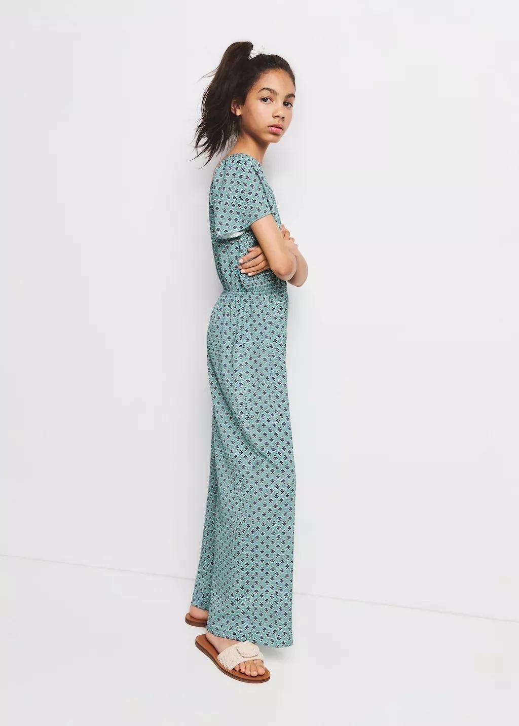 Green Long Printed Jumpsuit, Kids Girls, 0201_45, large image number 0