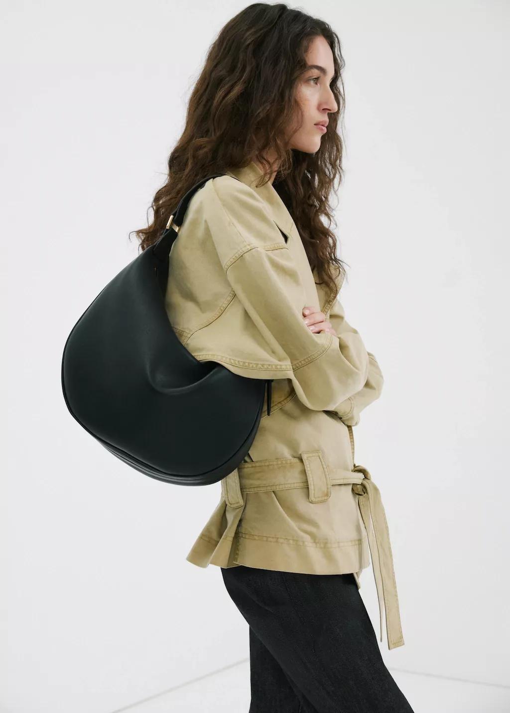 Black Oval Shoulder Bag, Black, medium