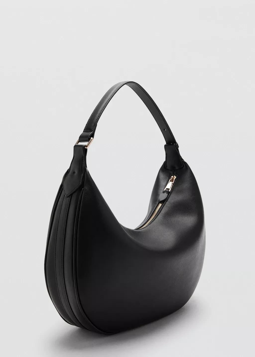 Black Oval Shoulder Bag, Black, large image number 1
