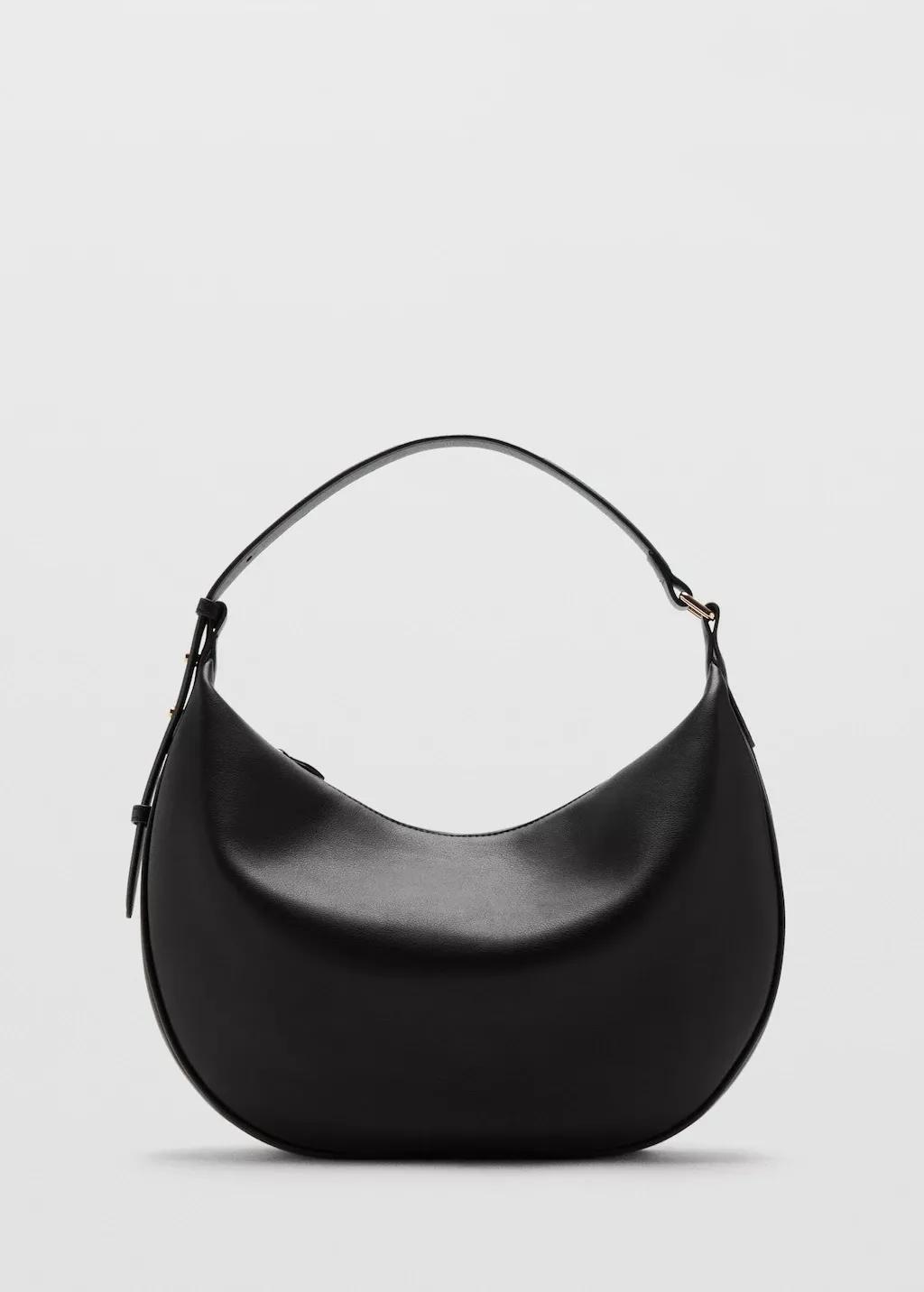 Black Oval Shoulder Bag, Black, large image number 4