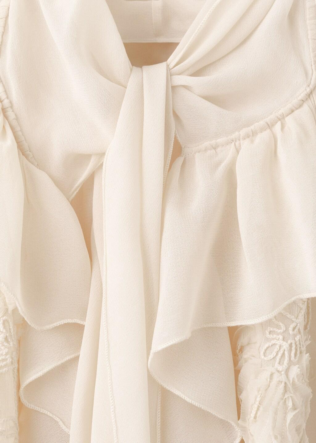 Beige Ruffled Blouse With Bow Neck, Light Beige, large image number 1