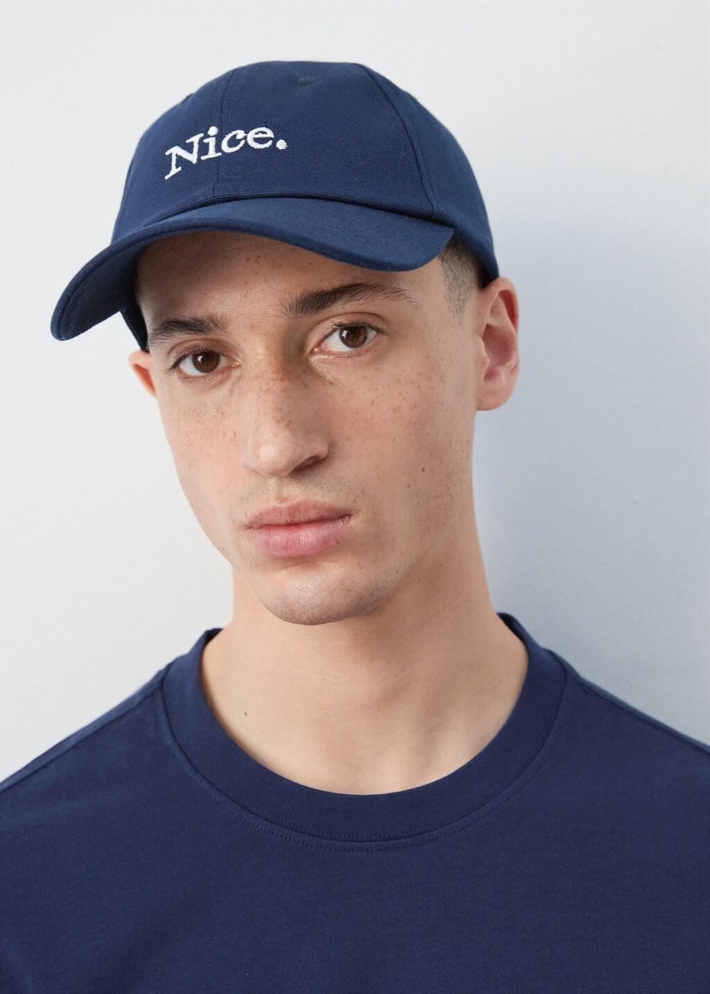 Navy Cotton Cap With Embroidered Slogan, 0201_56, large image number 0