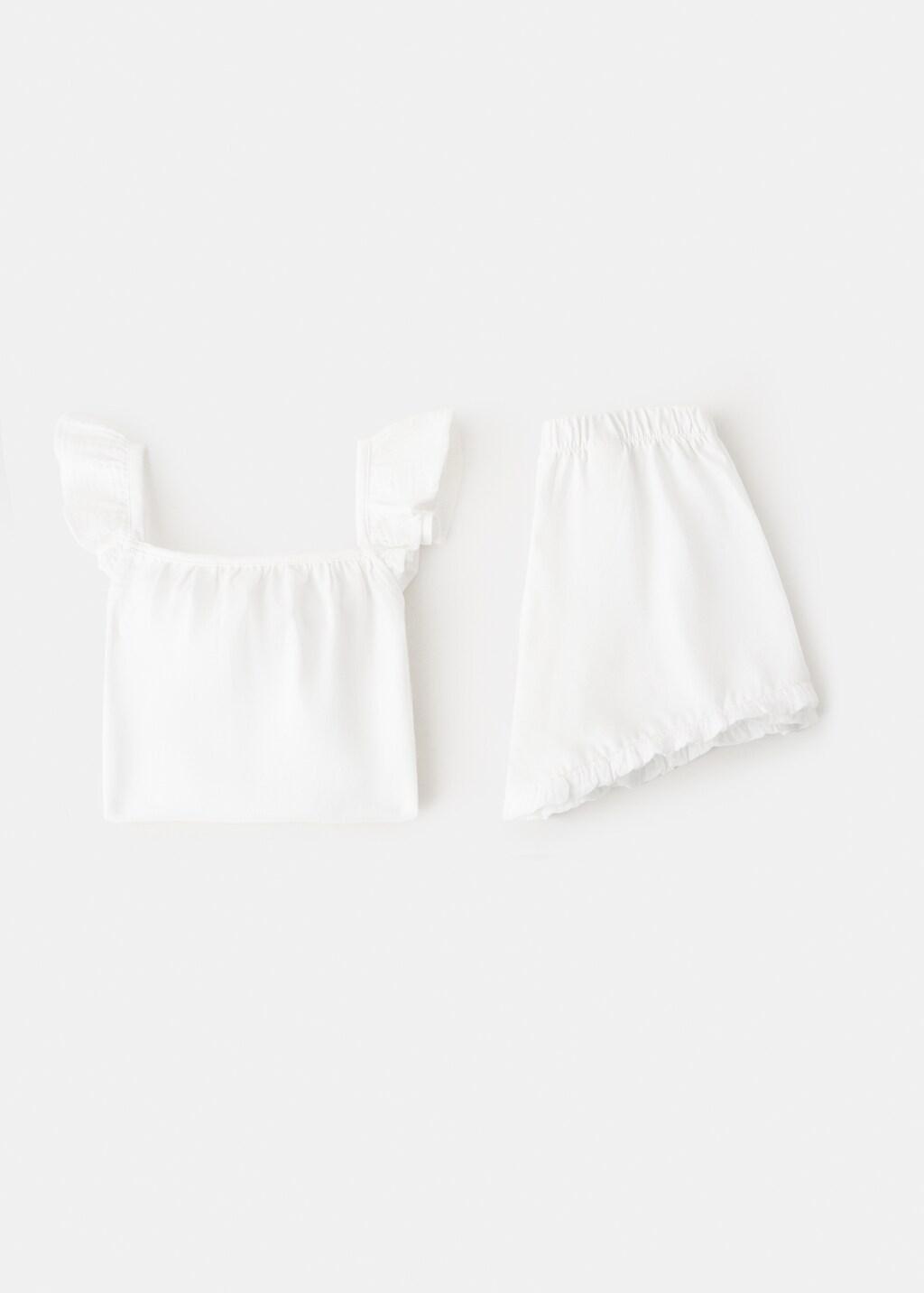 White Short Pyjama Set, Baby Girl, Natural White, medium